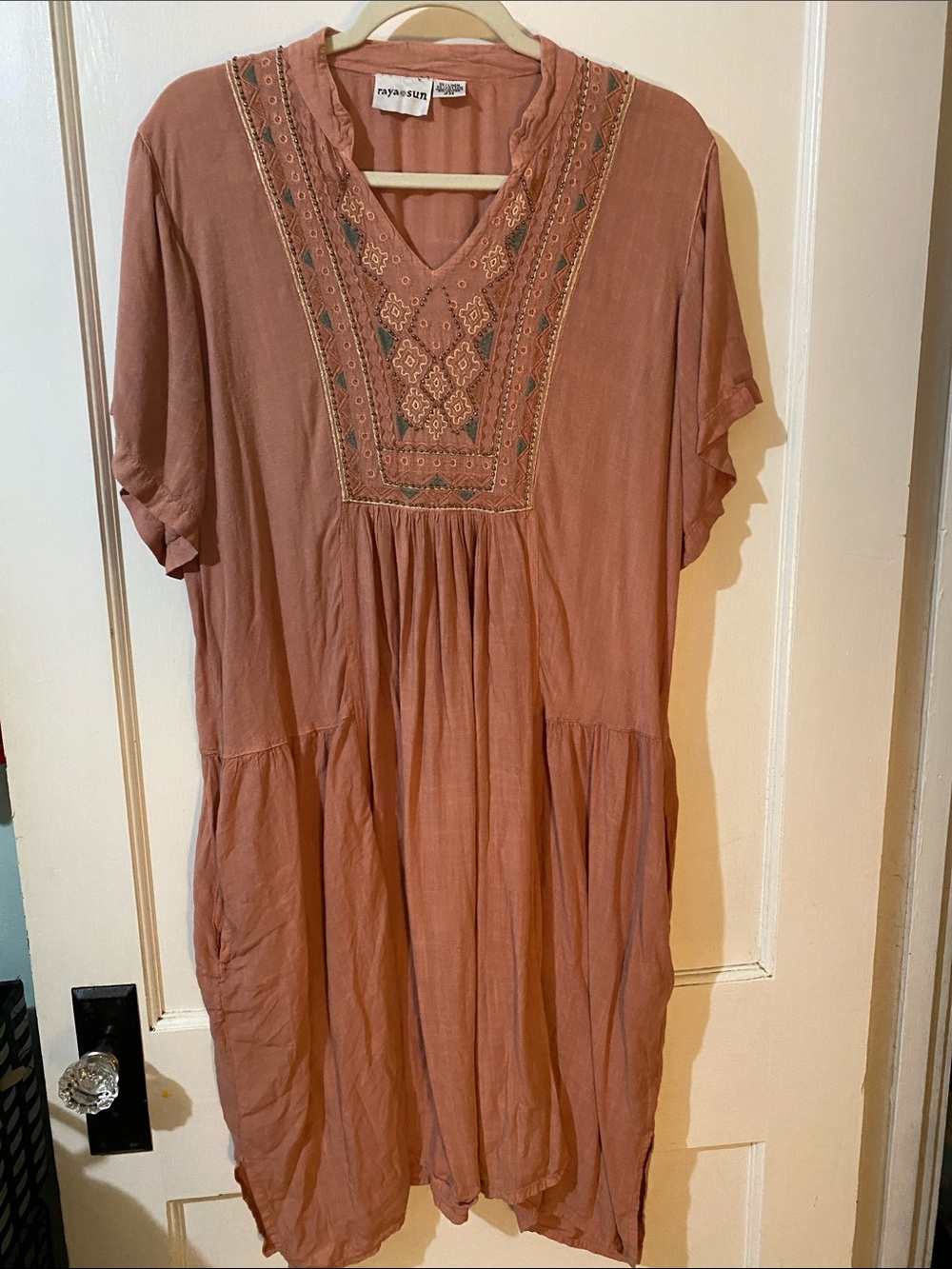 raya sun Rusty Rose Embroidered Maxi Dress
